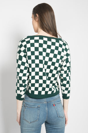 Checkered Cardigan Green