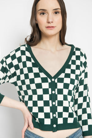 Checkered Cardigan Green