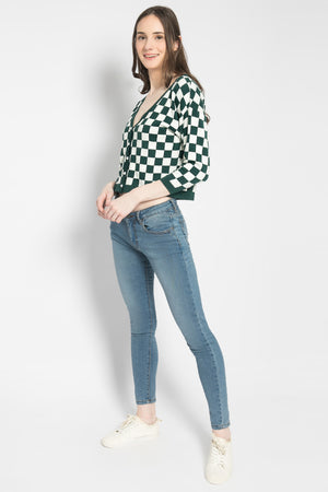 Checkered Cardigan Green