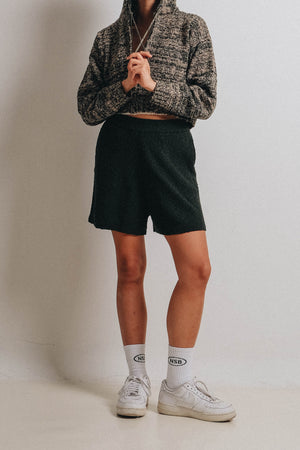 Popcorn High-waisted Shorts Dark Green