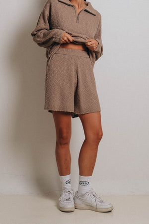 Popcorn High-waisted Shorts Brown