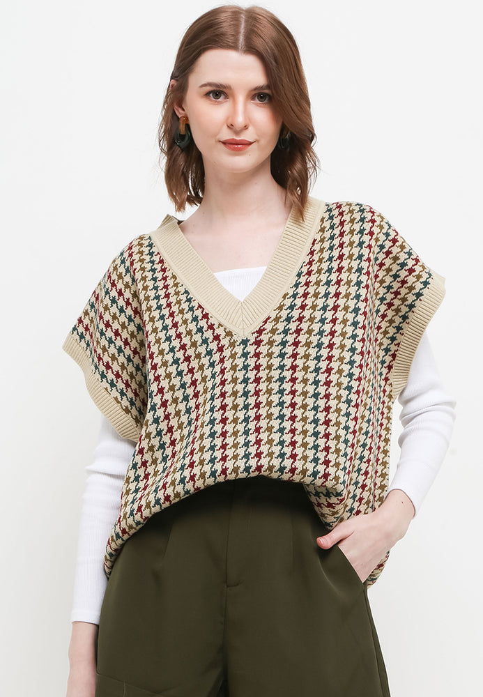 Houndstooth Vest Cream