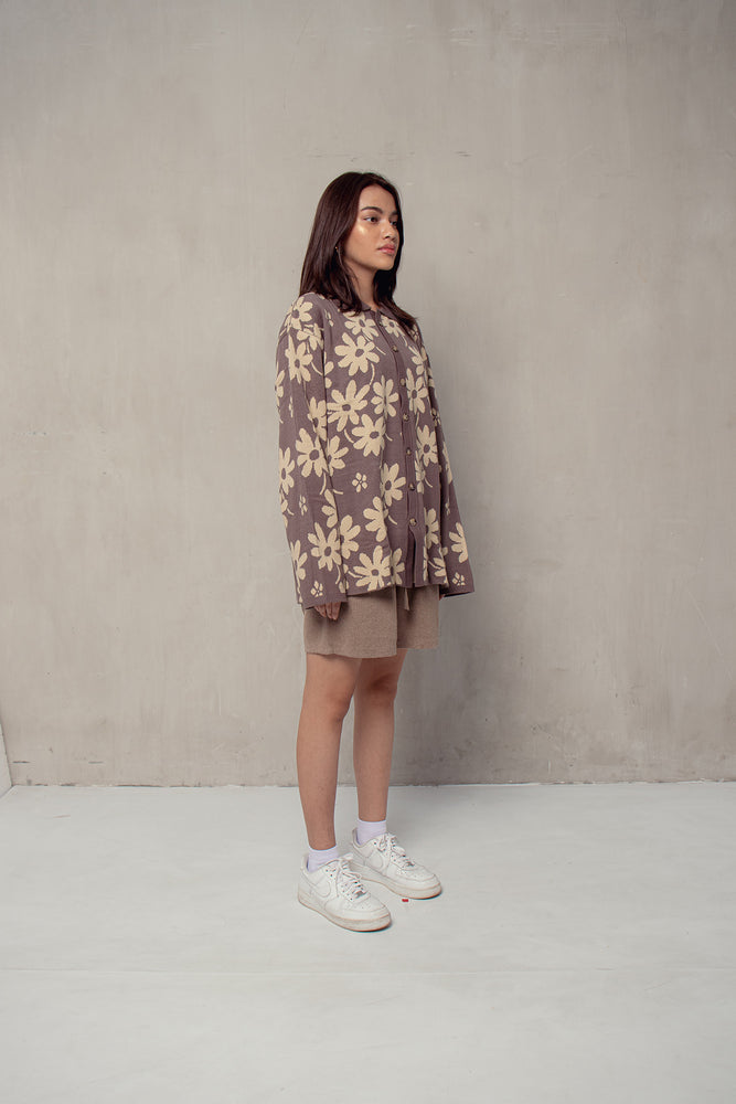 Flora Lounge Shirt Long Sleeve Burgundy