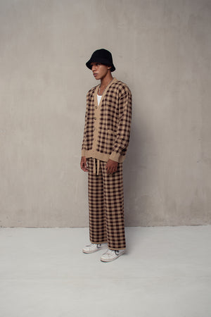 Men Plaid Pants Choco Cream