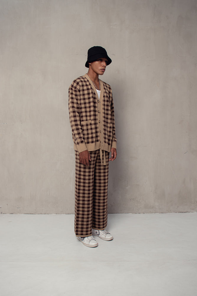 Men Plaid Pants Choco Cream