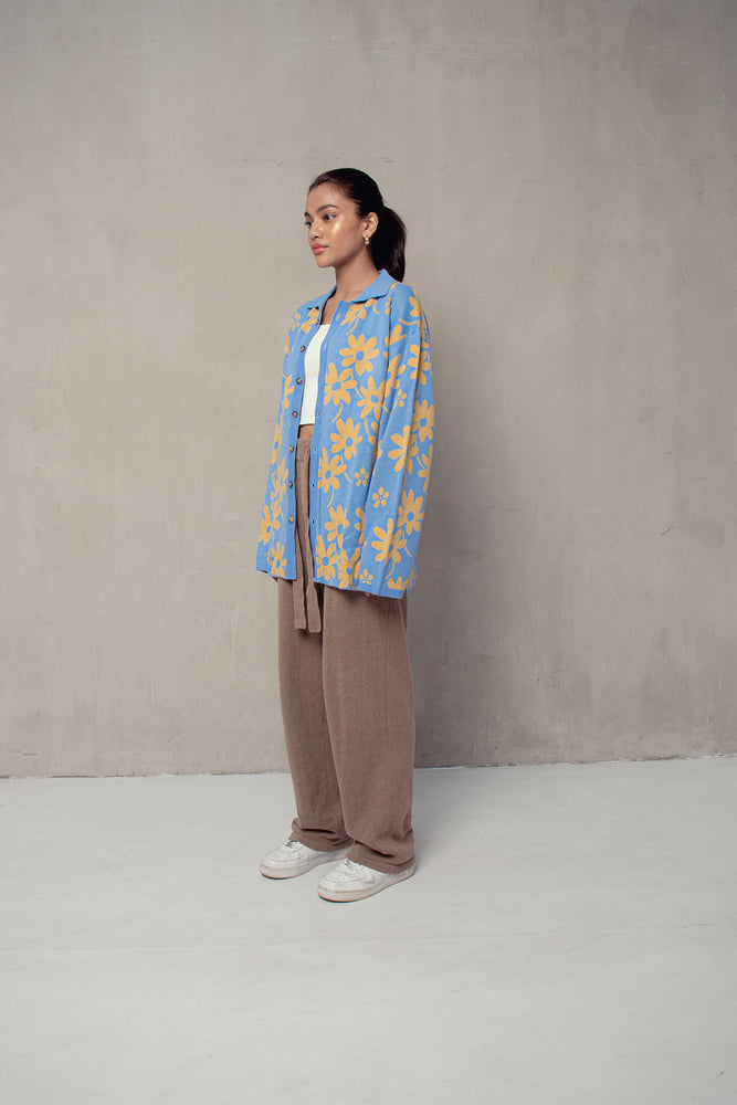 Flora Lounge Shirt Long Sleeve Blue