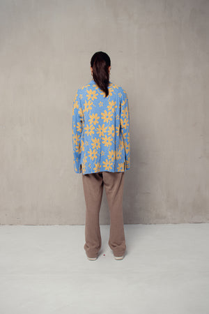 Flora Lounge Shirt Long Sleeve Blue
