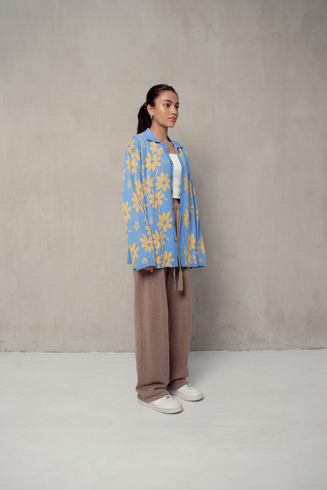 Flora Lounge Shirt Long Sleeve Blue