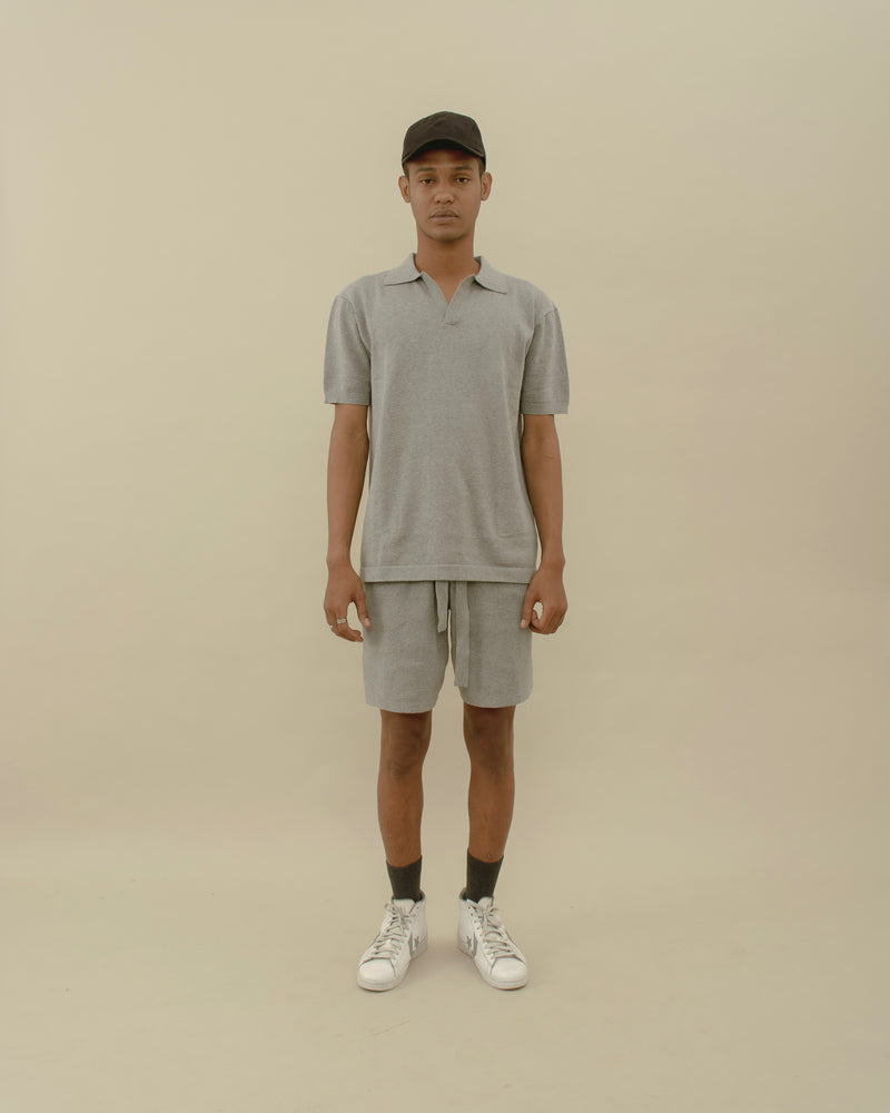 Men Basic Knit Polo T-shirt Grey