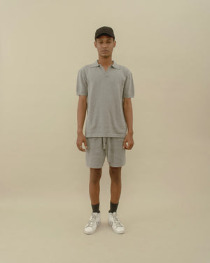 Men Basic Knit Polo T-shirt Grey