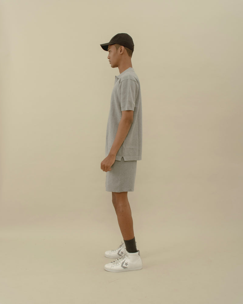 Men Basic Knit Polo T-shirt Grey