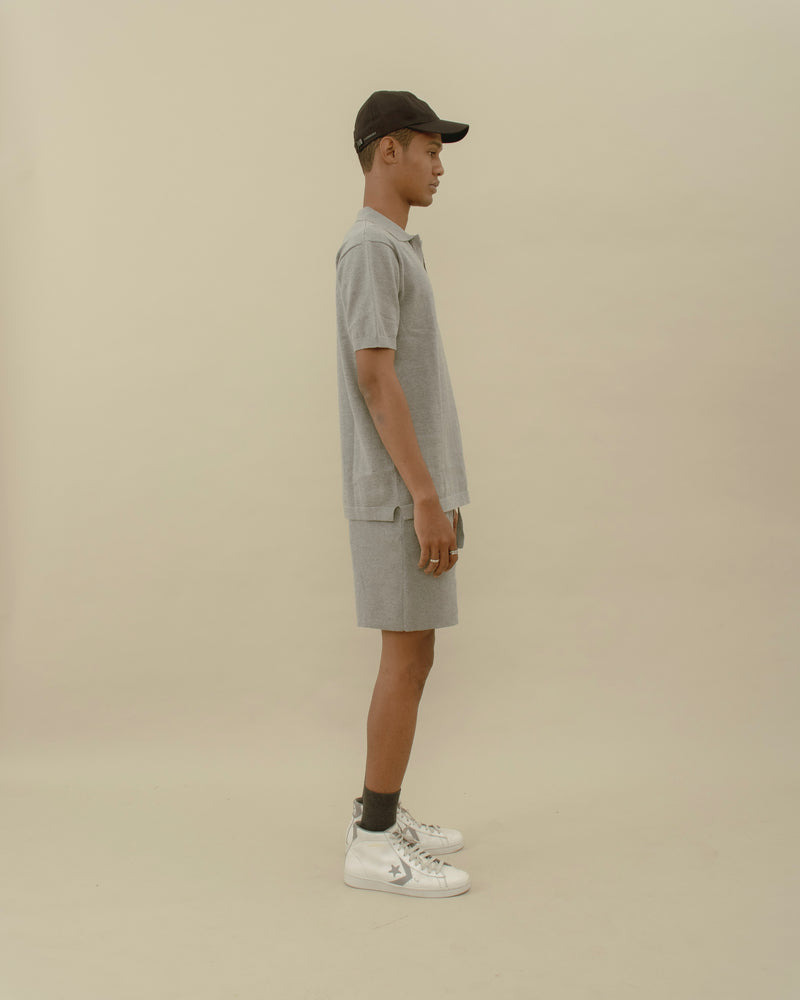 Men Basic Knit Polo T-shirt Grey