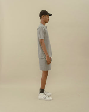 Men Basic Knit Polo T-shirt Grey