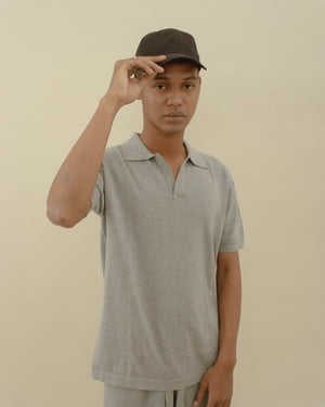 Men Basic Knit Polo T-shirt Grey