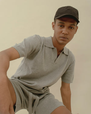 Men Basic Knit Polo T-shirt Grey