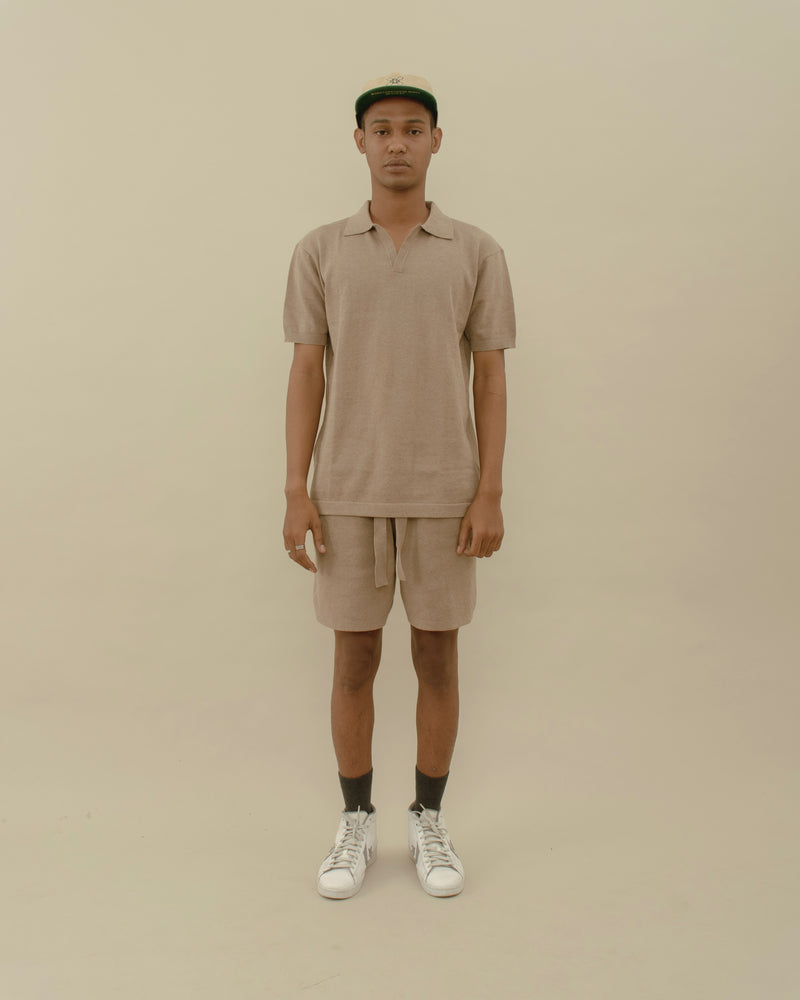 Men Basic Knit Polo T-shirt Brown