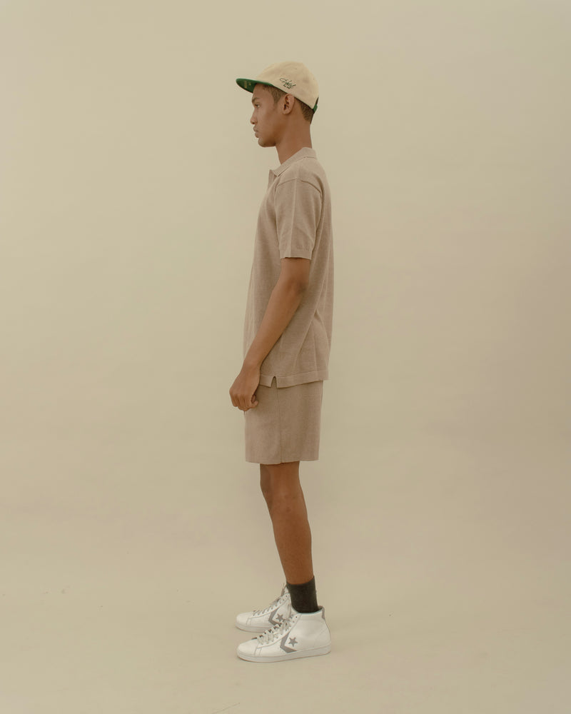 Men Basic Knit Polo T-shirt Brown