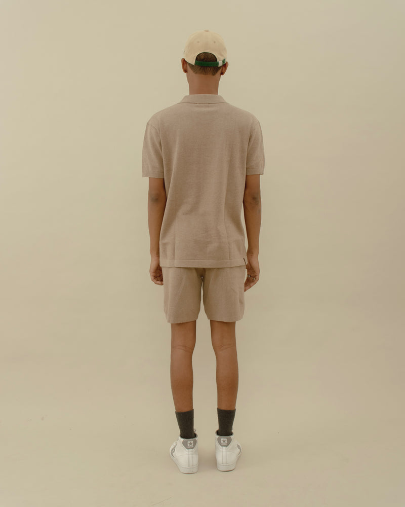 Men Basic Knit Polo T-shirt Brown