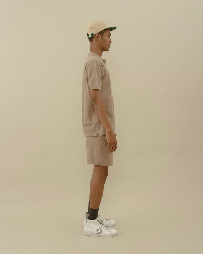 Men Basic Knit Polo T-shirt Brown
