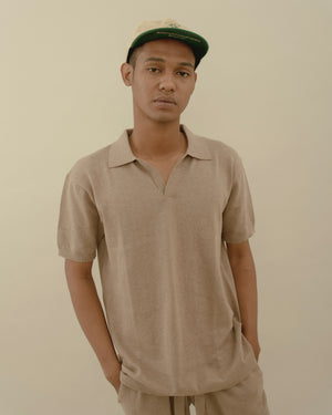 Men Basic Knit Polo T-shirt Brown