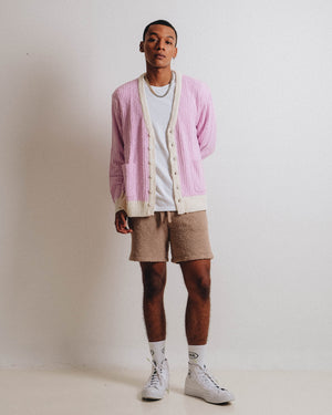 Men Popcorn Cardigan Pink