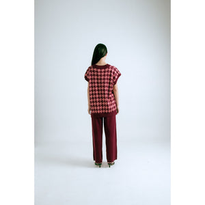 2 Pieces Set Houndstooth Vest Maroon and Culotte