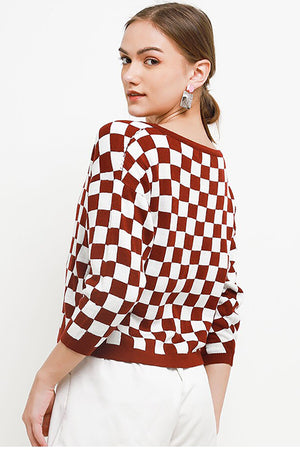 Checkered Cardigan Maroon