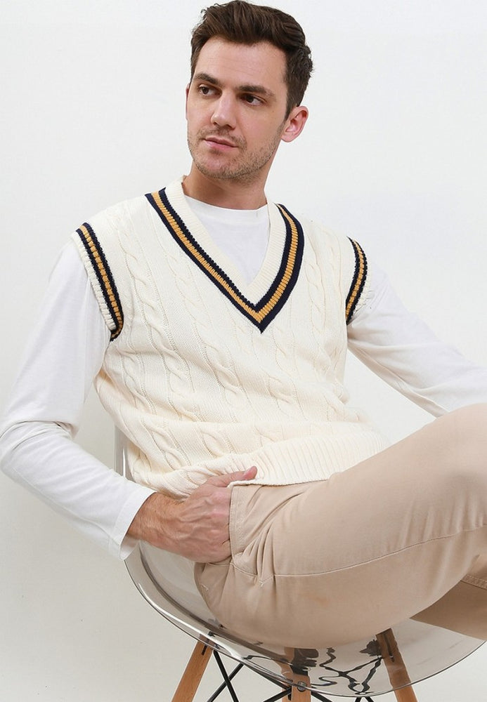 men varsity vest offwhite/yellow