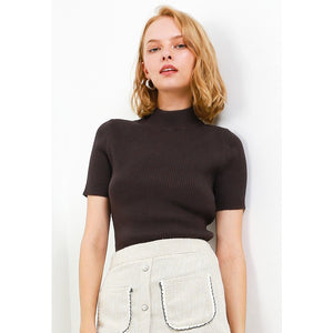 Noir Sur Blanc Xena Mock Neck Coffe
