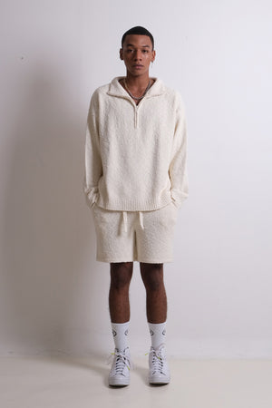 Men Popcorn Zip Jacket White